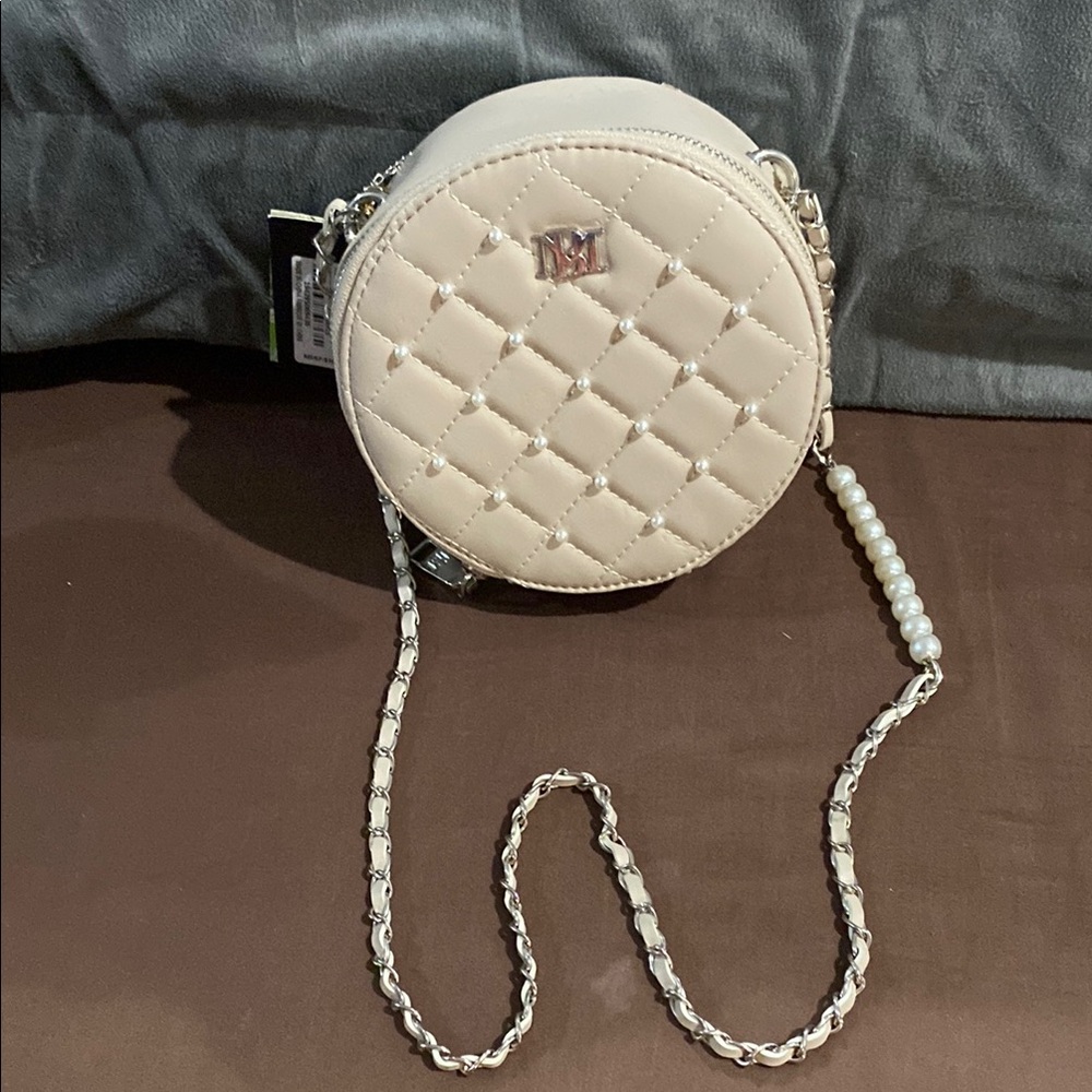 Designer Elegant pearled beige blush Quilted chained Crossbody Bag